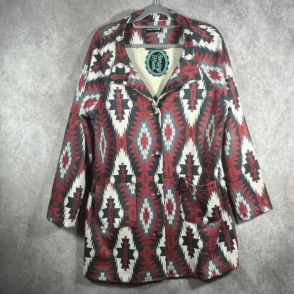 Sterling Kreek Western Rebel Jacket Womens XL Red Aztec Print Buffalo Buttons - Picture 2 of 11